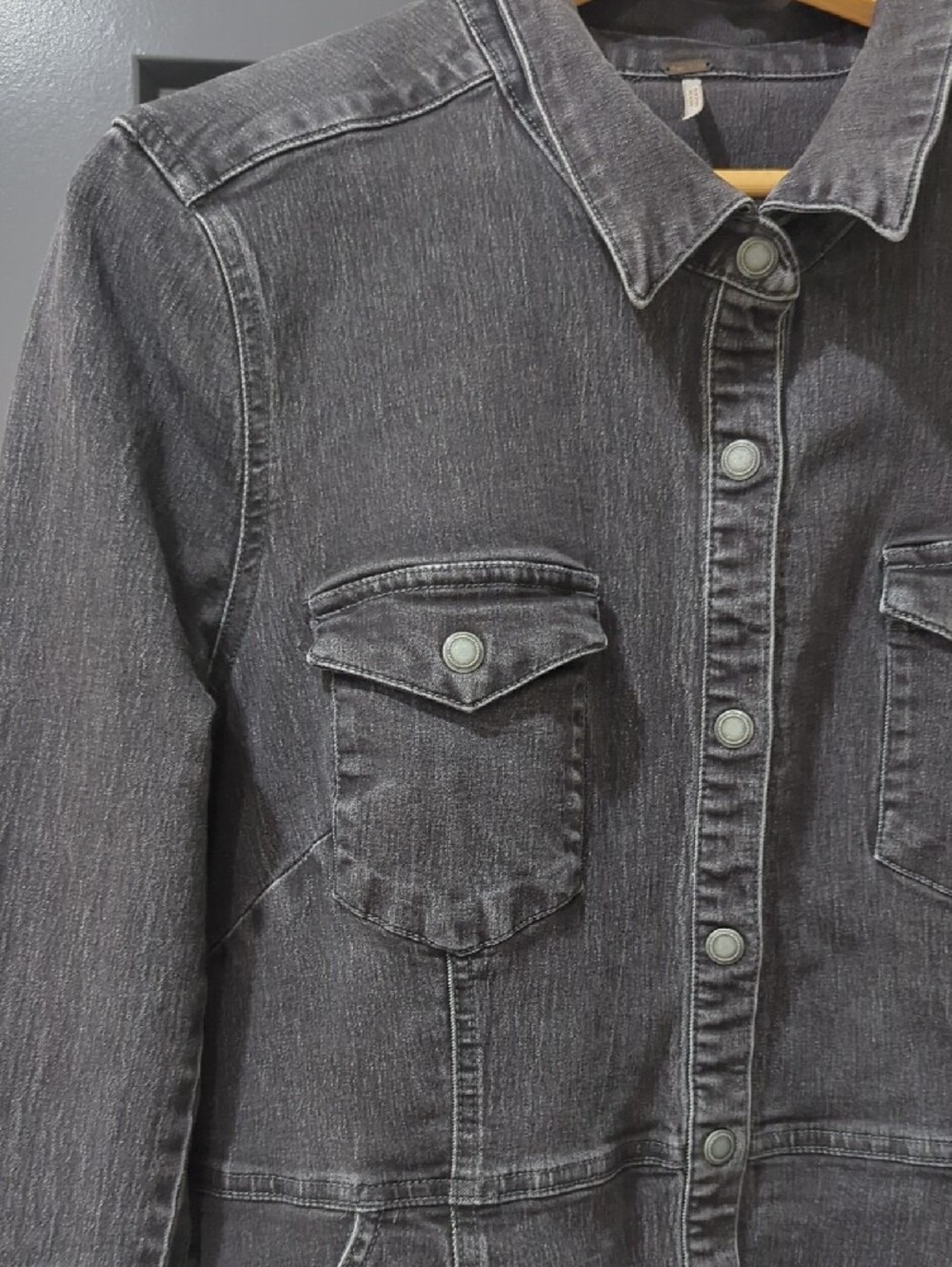 Free People Washed Black Denim Dress Long Shirt Jacket - Picture 2 of 7